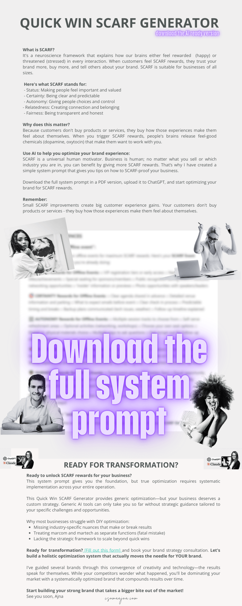 SCARF model optimization for business brands AI SEO Simplified by csomaajna Infographic